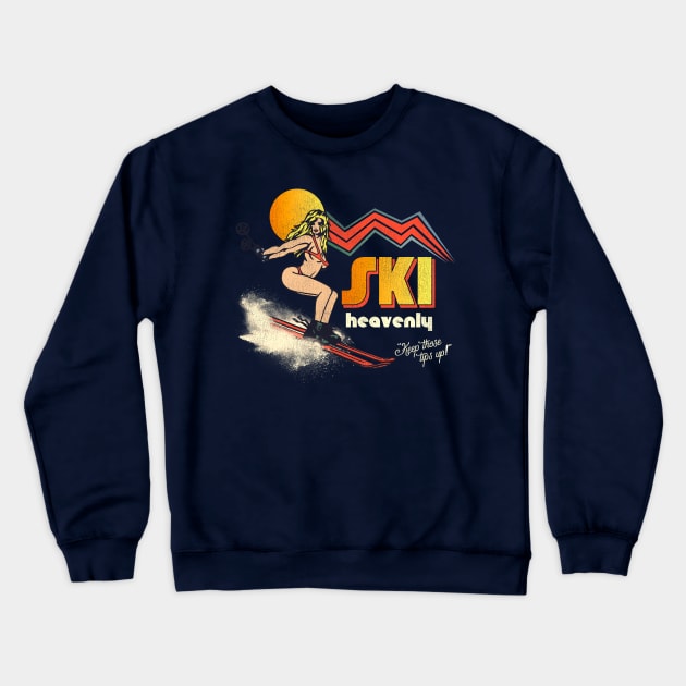 Ski Heavenly 70s/80s Retro Souvenir Style Skiing Crewneck Sweatshirt by darklordpug